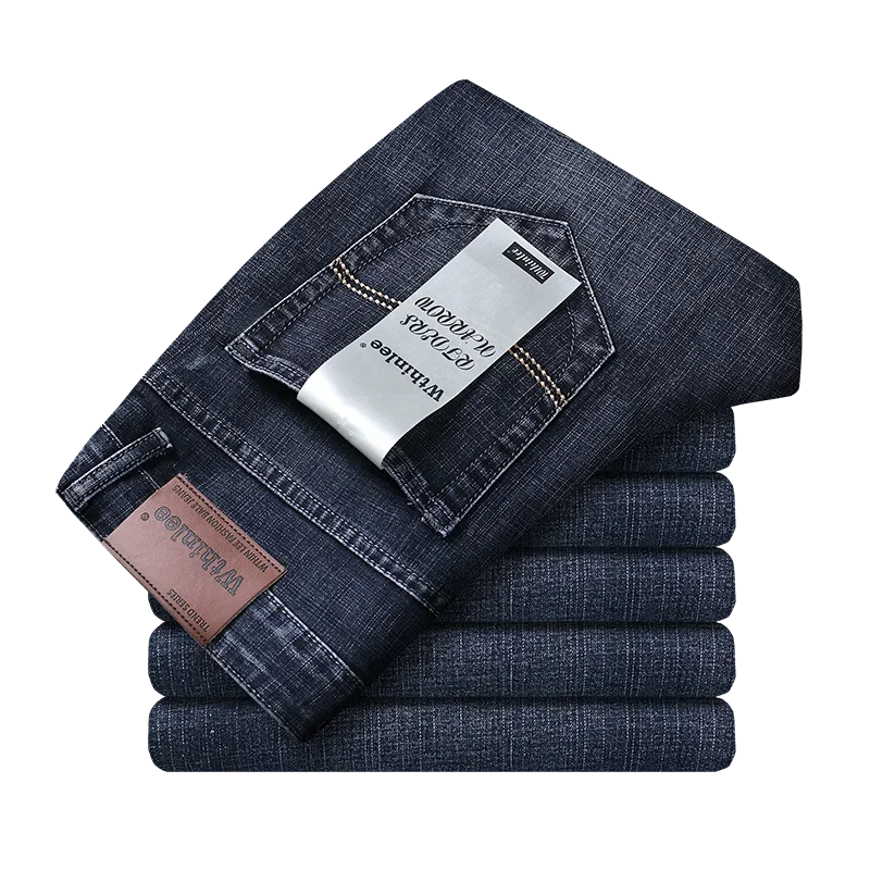 Wthinlee Men's Business Jeans - Casual Straight Stretch Denim Trousers, Classic Blue & Black Workwear, Brand Clothing