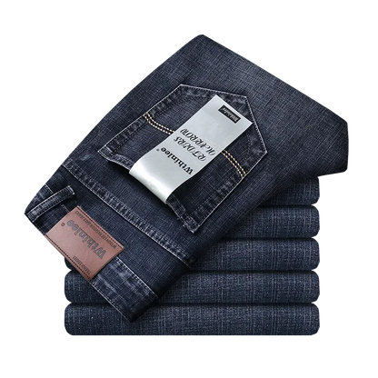 Wthinlee Men's Business Jeans - Casual Straight Stretch Denim Trousers, Classic Blue & Black Workwear, Brand Clothing
