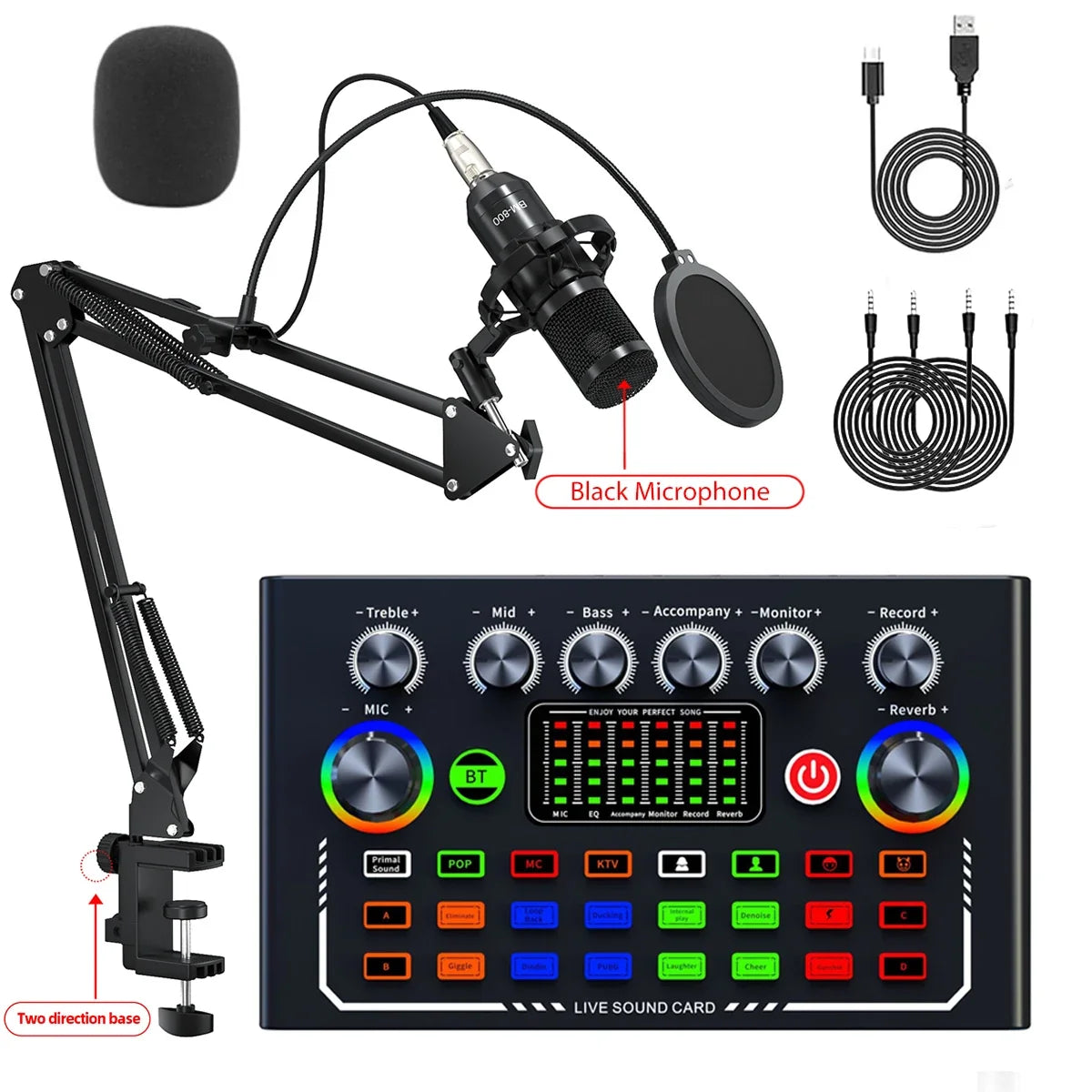 F009 Live Sound Card Broadcast Kit - Bluetooth DJ Audio Mixer with Microphone Set for Smartphone Live Streaming & Recording