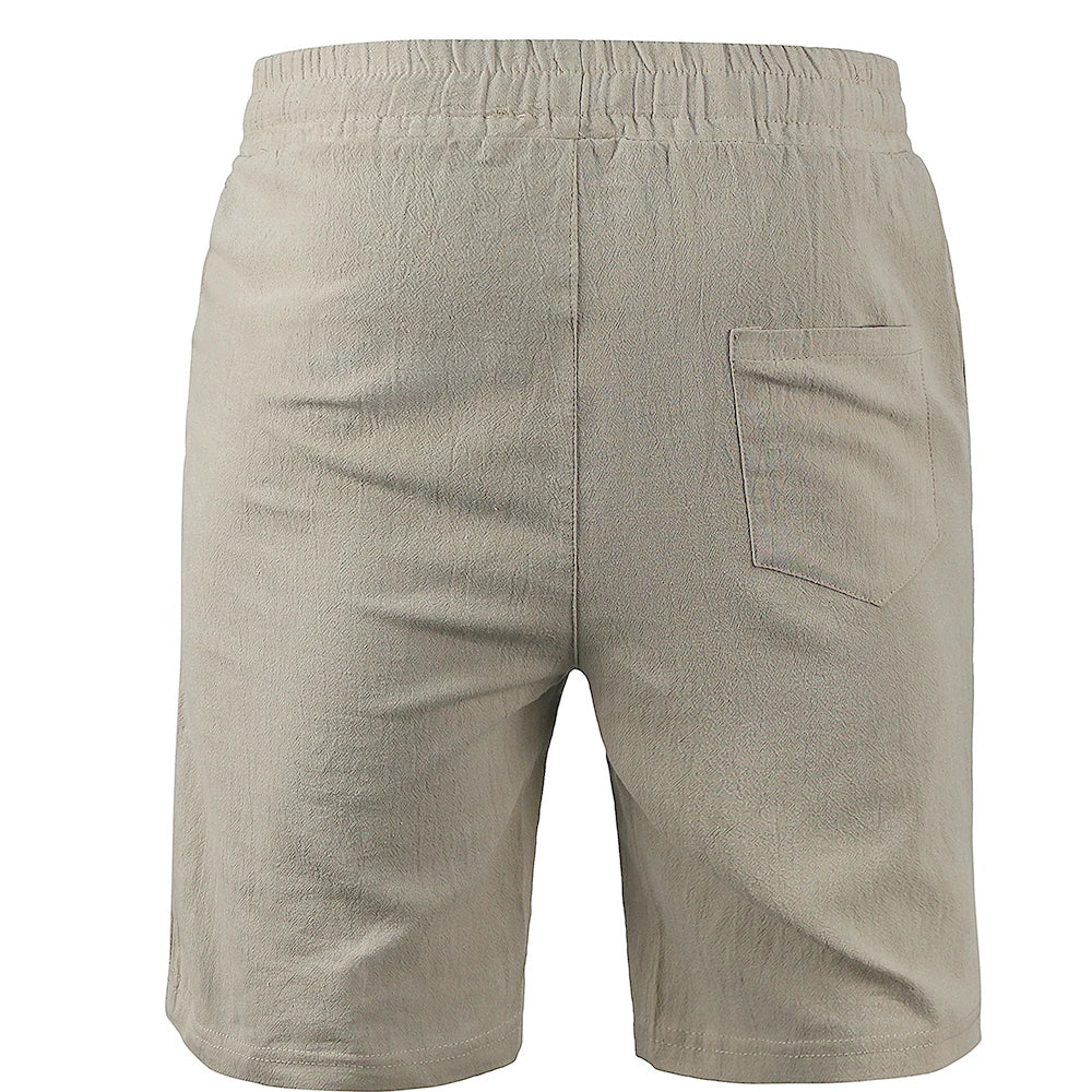 KB Men's Cotton Linen Shorts - Breathable Solid Color Summer Streetwear Pants S-3XL