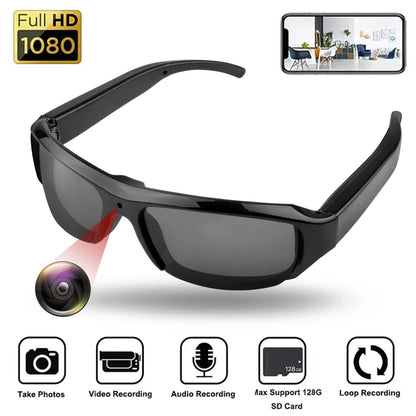 Portable 1080P HD Mini Glasses Camera — Wearable Sunglasses Video Recorder for Outdoor Sports, DVR & Surveillance