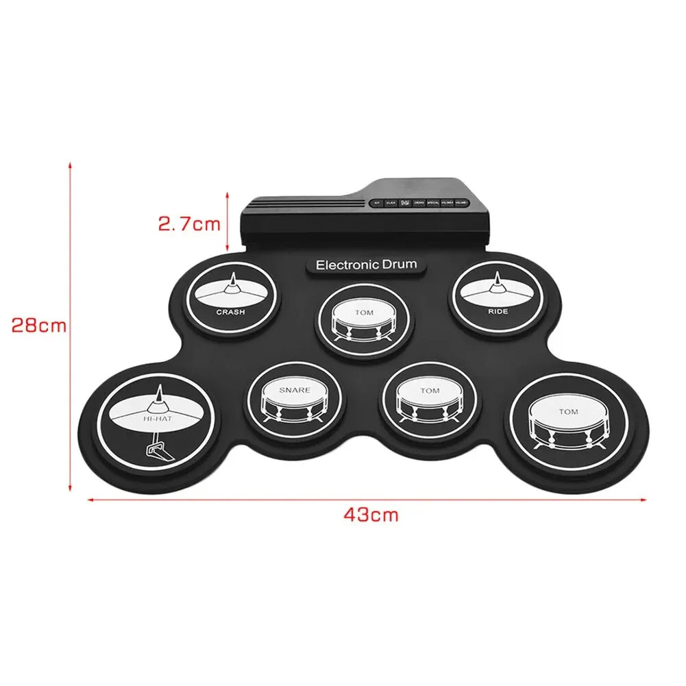 Portable Folding USB Electronic Drum Kit - Silicone Roll-Up Practice Pad with Drumsticks & Sustain Pedal