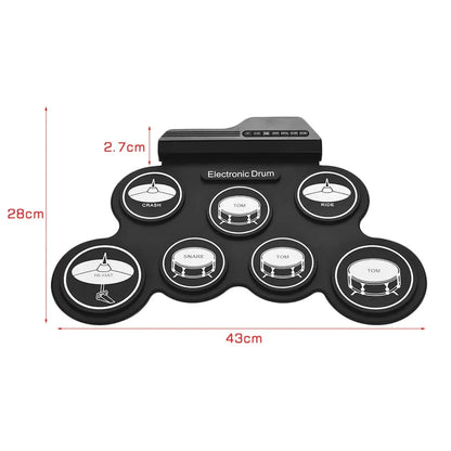 Portable Folding USB Electronic Drum Kit - Silicone Roll-Up Practice Pad with Drumsticks & Sustain Pedal