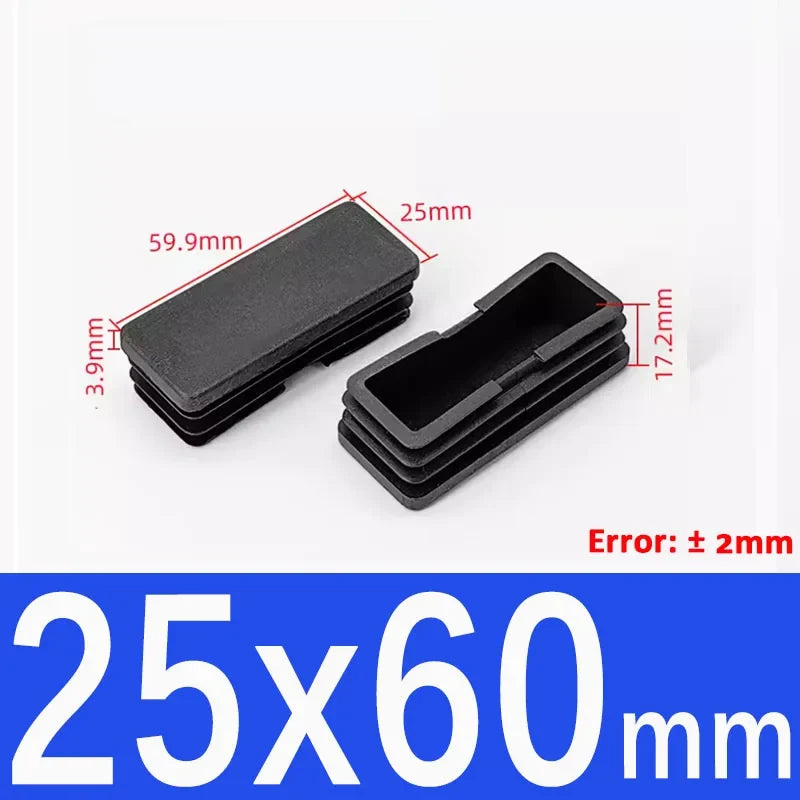Black Square Tube End Caps - Plastic Blanking Plugs for Furniture, Tables & Chairs 10-100mm
