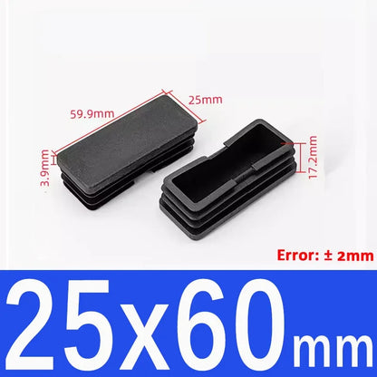Black Square Tube End Caps - Plastic Blanking Plugs for Furniture, Tables & Chairs 10-100mm