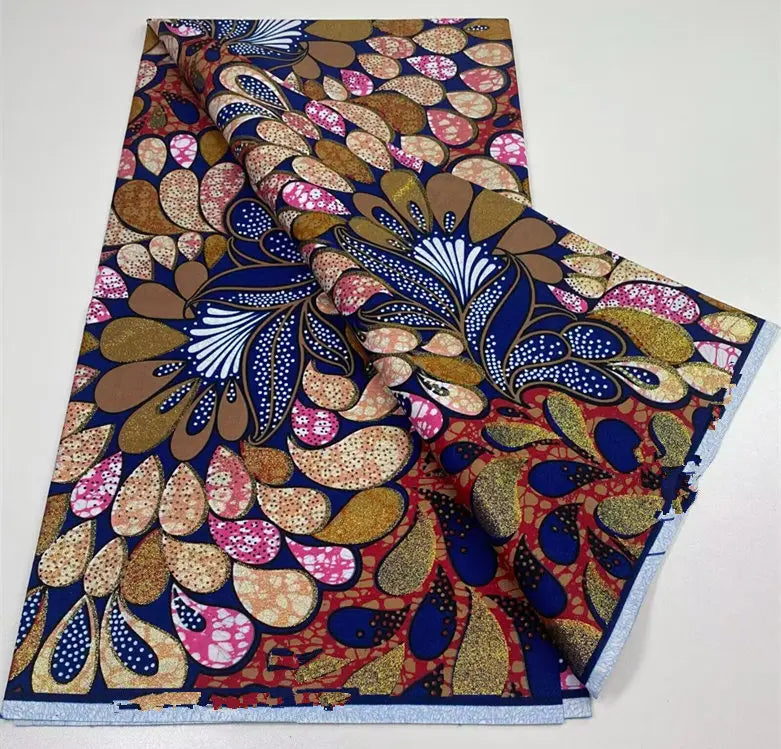 African Golden Glitter Wax Fabric - 6 Yards Ankara Batik Pagne Material for Sewing & Fashion Designs
