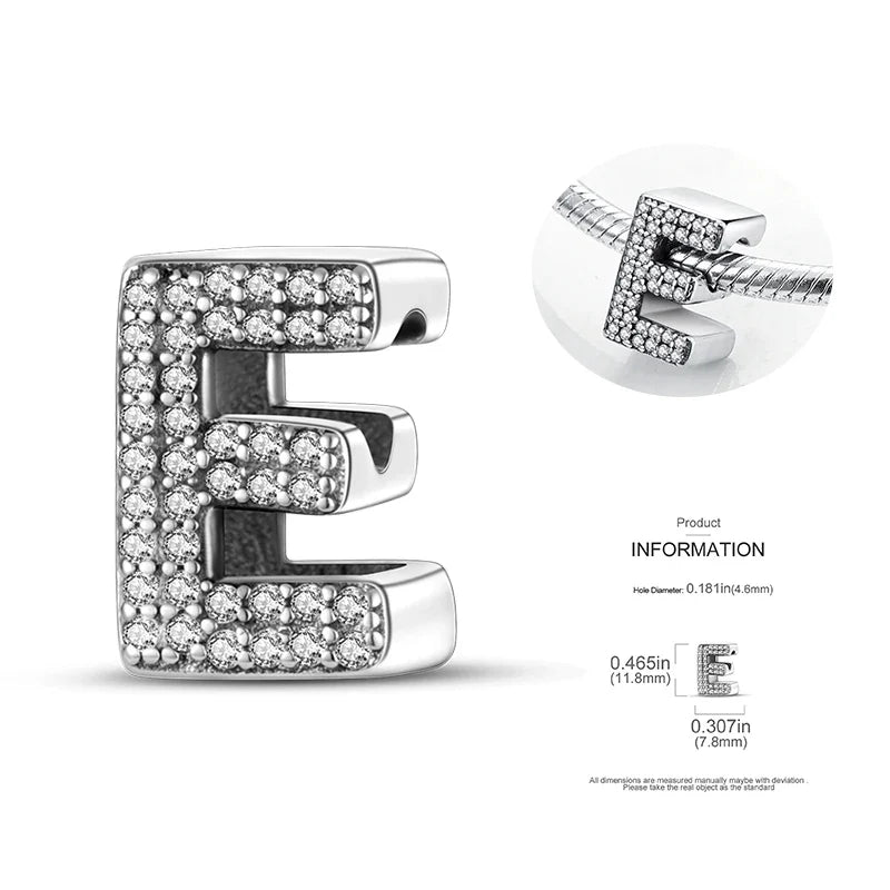 26 A-Z Alphabet Beads 925 Silver LOVE Letter Charms for 3mm Bracelets - CZ Zircon DIY Jewelry Gift