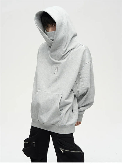 Autumn Ninja Streetwear Turtleneck Hoodie - Men's Embroidered Y2K Vintage Fleece Sweatshirt, Hip Hop Fashion