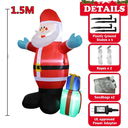 Inflatable Christmas Decorations – Tree, Snowman, Santa, Bear & Gingerbread Man with Built-in LED for Outdoor Garden & Party Decor