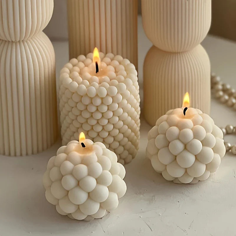 1Pcs 3D Geometry Candle Mold | Silicone Spiral Cylindrical Bubble Round Ball Shape | Scented Candle Mould for DIY Plaster Crafts Ornaments