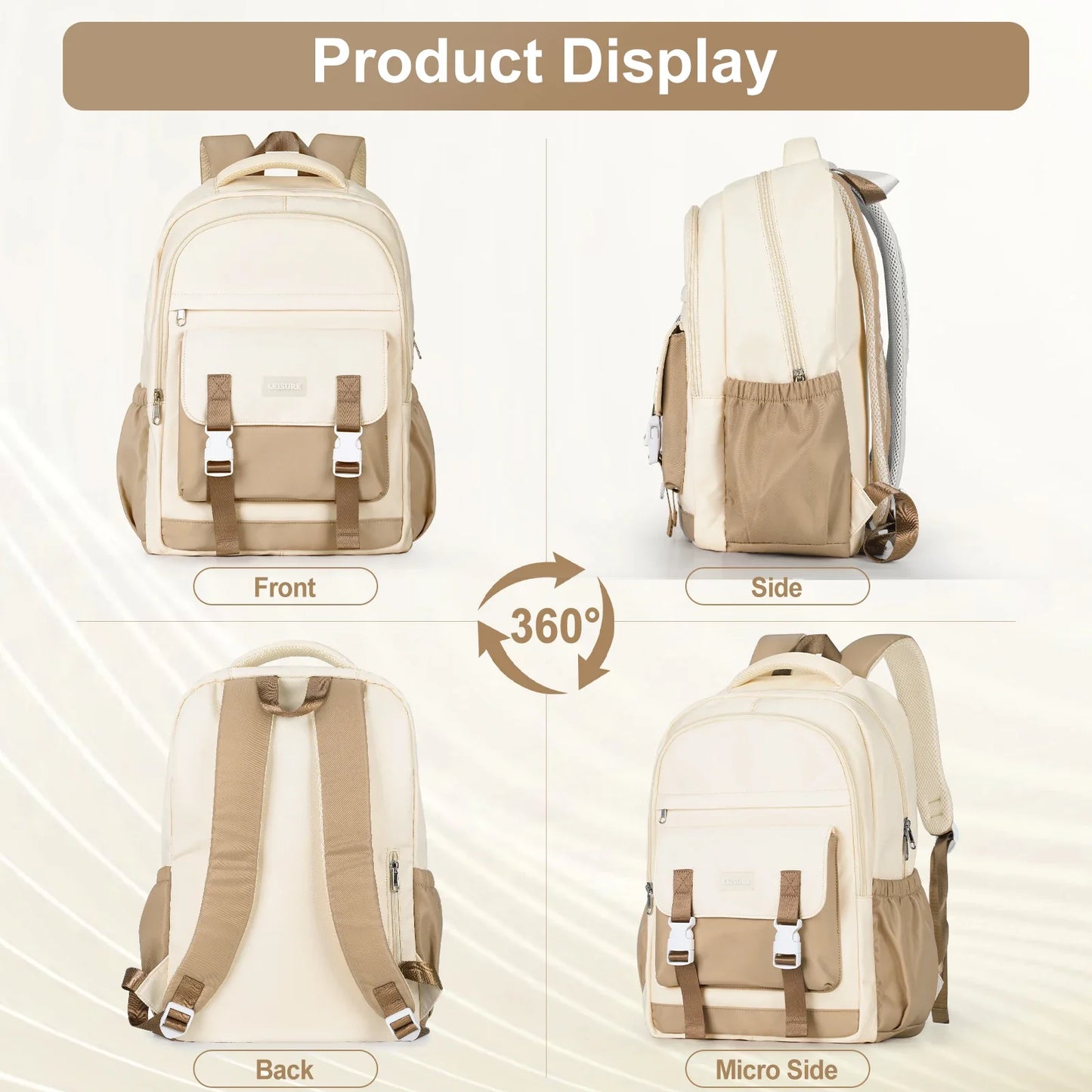 High-Capacity Student Backpack | Trendy Laptop & College Bag for Women, Girls, Travel & School BookBag