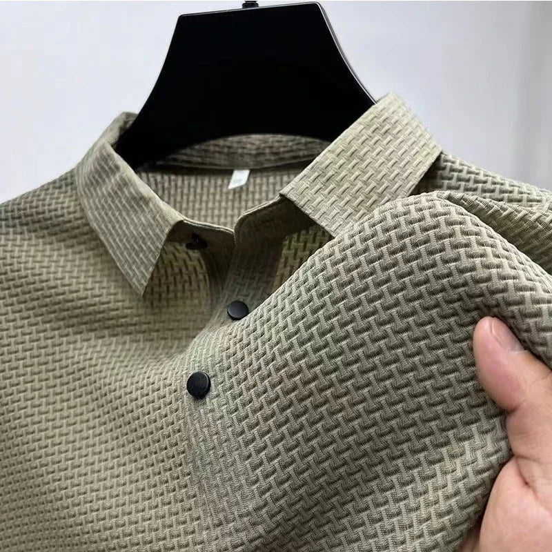 Men’s Business Casual Polo Shirt - Breathable Short Sleeve Solid Color Summer Top