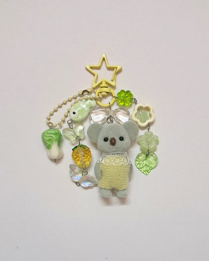 Caramel Cat Flocked Plush Keychain - Super Cute Animal Family Bag Charm & Accessory