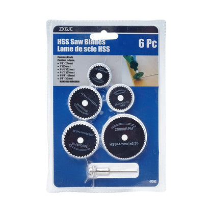 6Pcs HSS Circular Saw Blade Set - Woodworking & Metal Cutting Blades for Electric Drills and Grinders