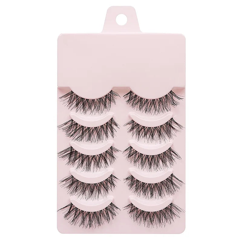 5 Pairs Manga Style Cosplay False Eyelashes – Soft Natural Short Mink Strip Lashes with Clear Band