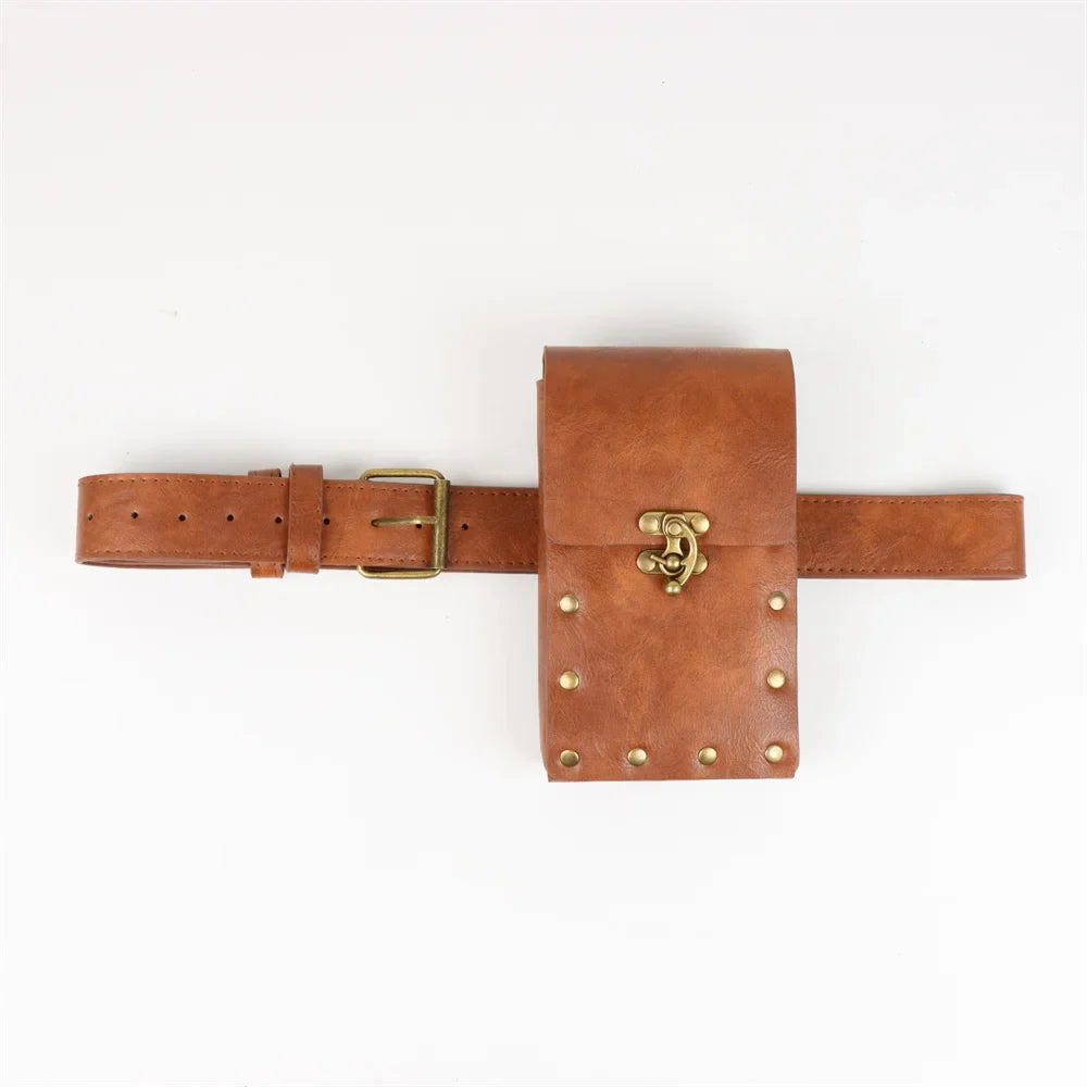 4PCS Medieval Cosplay Leather Belt Set – Copper Coin Waist Bag, Renaissance & Steam Role Playing Halloween Costume Accessories
