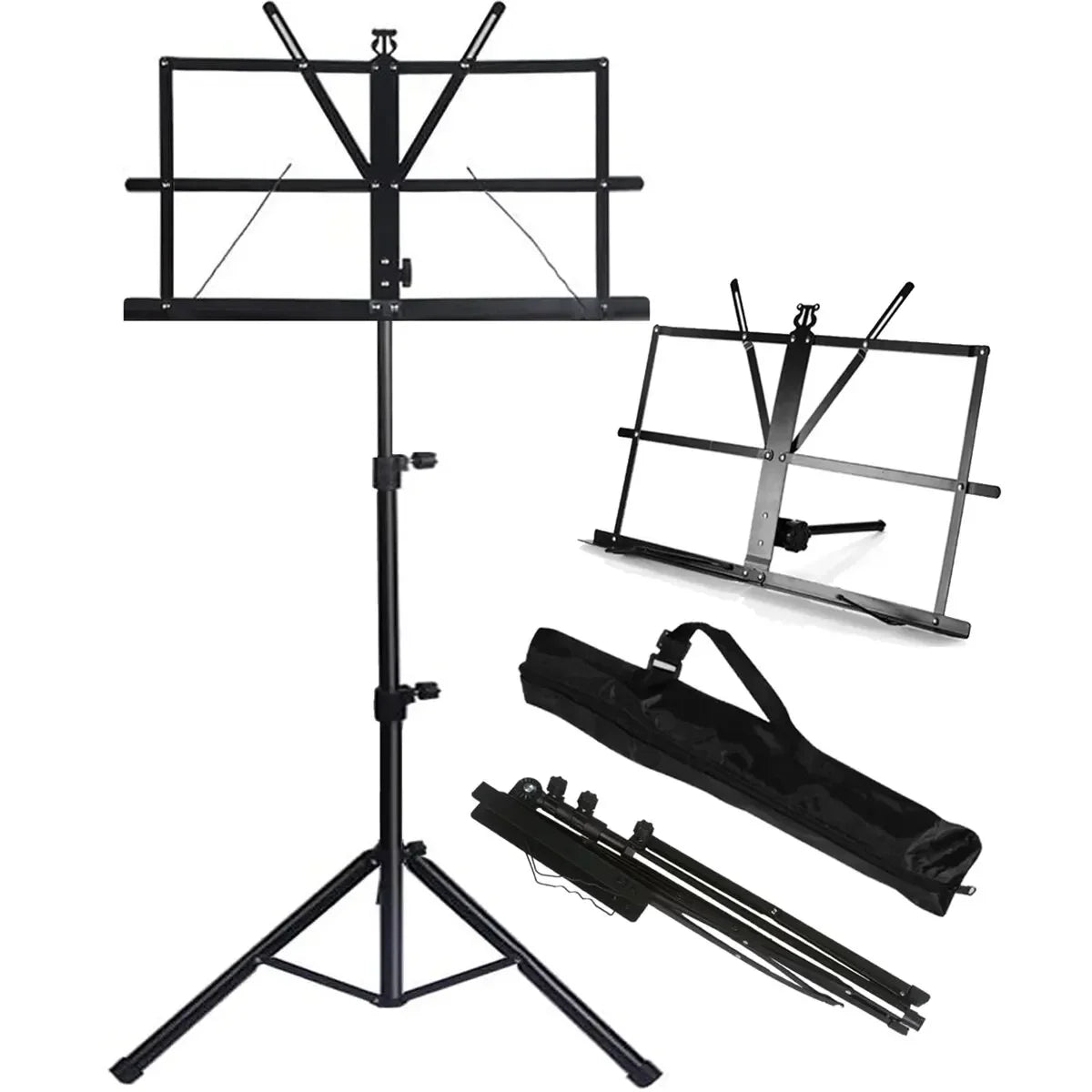 2-in-1 Folding Music Stand – Dual Use Portable Sheet Music & Desktop Book Stand, Lightweight and Adjustable