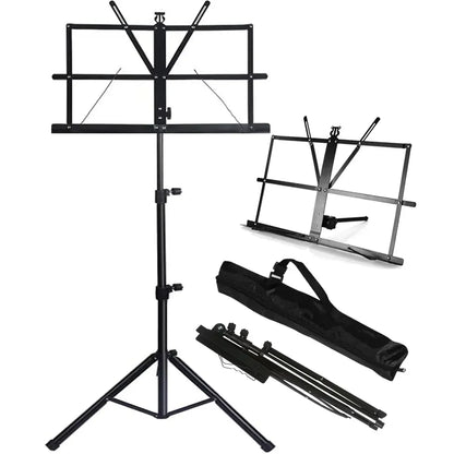 2-in-1 Folding Music Stand – Dual Use Portable Sheet Music & Desktop Book Stand, Lightweight and Adjustable