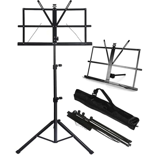 2-in-1 Folding Music Stand – Dual Use Portable Sheet Music & Desktop Book Stand, Lightweight and Adjustable