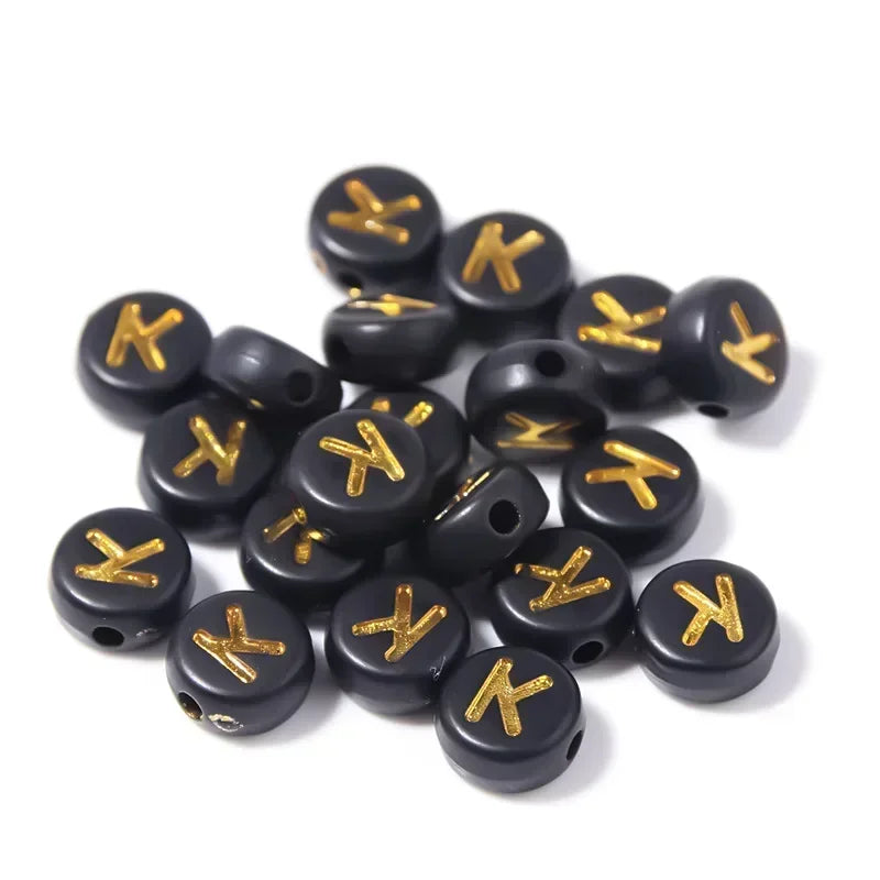 A-Z Alphabet Beads Set - 100-500pcs Black Gold Acrylic Letter Beads for DIY Jewelry Making Charm Bracelets Accessories