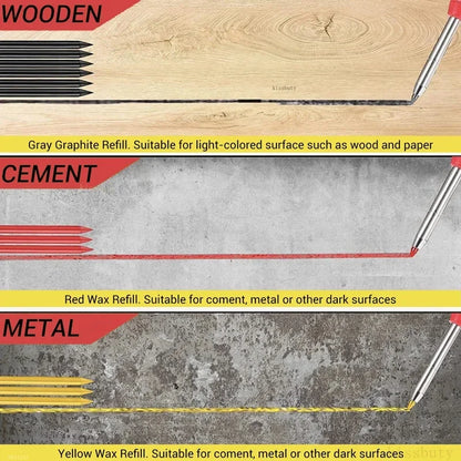 Carpenter Mechanical Pencil Set - 2.8mm Solid Woodworking Pencil With Sharpener & 3 Color Refills For Construction Tools