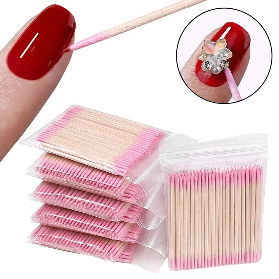 100Pcs Double-Ended Cotton Swabs - Fine Point Beauty Tools for Nail Art, Makeup & Eyeliner Correction