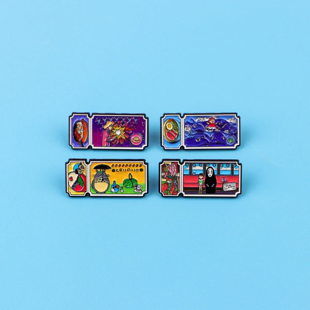 4Pcs Anime Movie Ticket Enamel Pins - Cute Cat Brooch Badges for Backpacks, Lapels and Fan Gifts