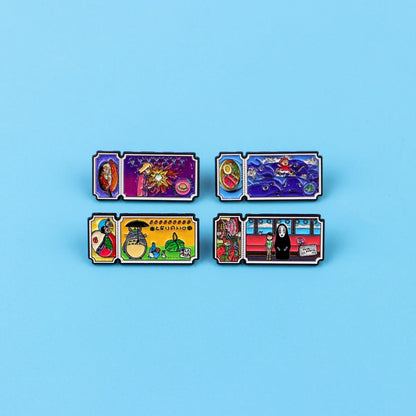 4Pcs Anime Movie Ticket Enamel Pins - Cute Cat Brooch Badges for Backpacks, Lapels and Fan Gifts