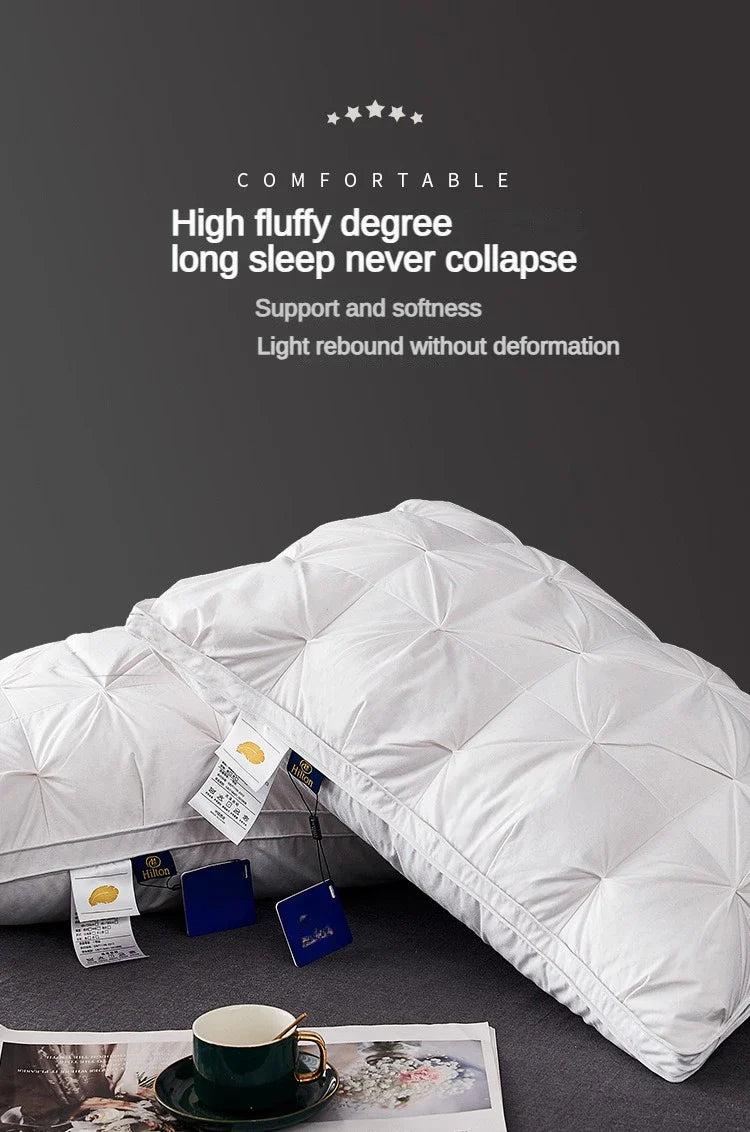 95% Goose Down Pillow – White Cotton Cover, 5-Star Hotel Quality, Low/Mid/High Loft for Sleeping, Rectangle Shape
