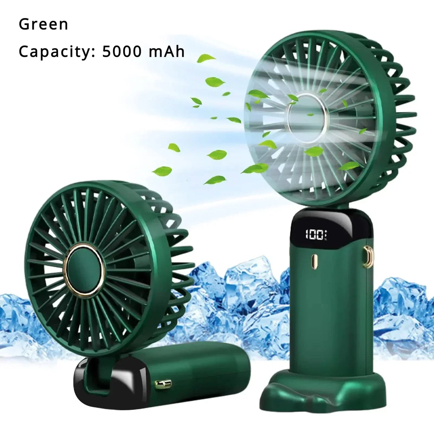 5000mAh Handheld Mini Fan – Wireless USB Rechargeable Portable Fan with Digital Display, Phone Holder, 5-Speed Foldable Neck Hanging Fan