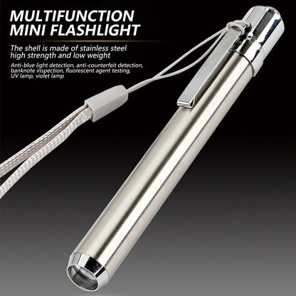 Portable LED Stainless Steel UV Flashlight: 395/365nm Ultra Violet Mini Light - AAA Battery Powered for Marker Checker Detection