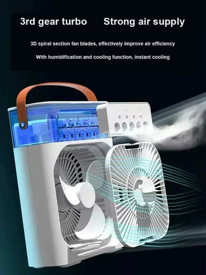 3-in-1 Mini Air Cooler Fan – Portable Household Air Conditioner with LED Night Light, Humidifier, and Adjustable Air for Home & Office