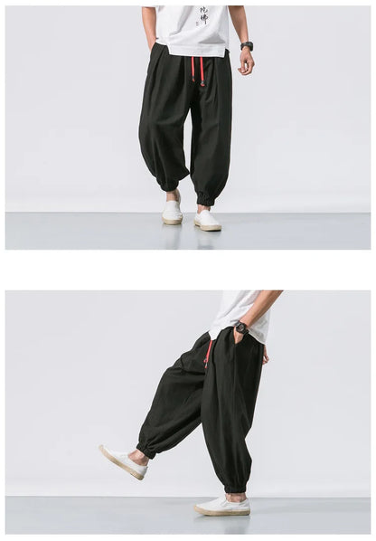 Men’s Oversized Harem Pants – Loose Chinese Style Cotton Linen Sweatpants Joggers, High-Quality Casual Trousers