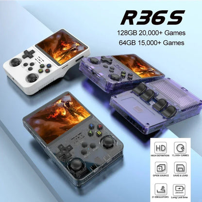 128GB Open Source R36S Video Game Console – Linux System, 3.5 Inch IPS Screen, Orange Portable Pocket Player, 64GB of Best Games
