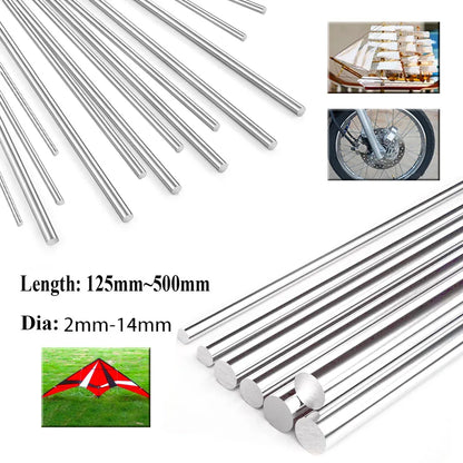 304 Stainless Steel Round Rod - Metric Linear Shaft 0.8mm–14mm Diameter, 125mm–500mm Length