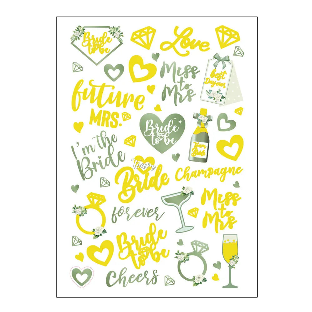 Waterproof Gold Foil Temporary Tattoo Stickers – Crown & Ring Bridal Party Body Art Decals