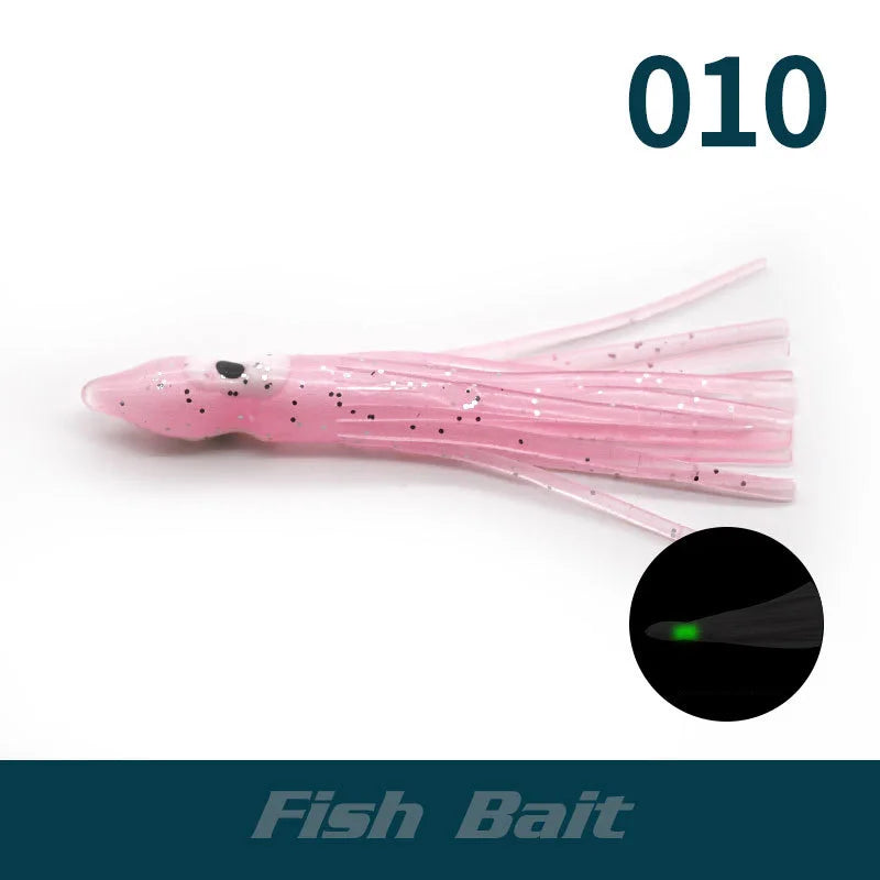 PRO BEROS 5Pcs Luminous Octopus Fishing Lures - Silicone Squid Skirts Glow Bait for Tuna Trolling & Sea Jigging