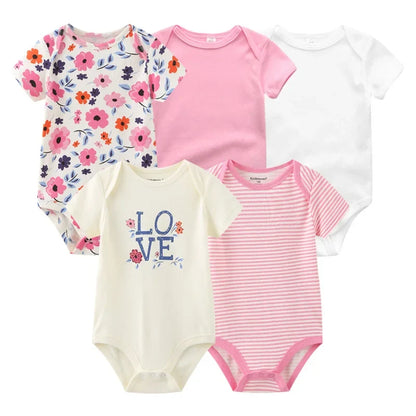 5PCS Newborn Baby Bodysuit Set - Soft Cotton Unisex Baby Clothes with Cartoon Print for Boys & Girls