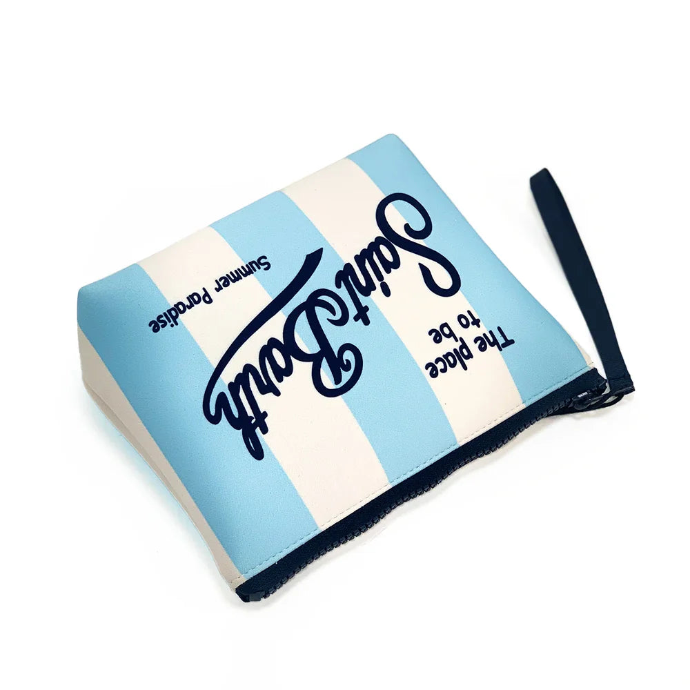 S-Saint B-Barth Striped Neoprene Zip-Up Clutch – Unisex Cosmetic & Toiletry Makeup Bag for Women