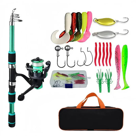Telescopic Fishing Pole Set - Spinning Rod & Reel Combo with Baits, Hooks & Travel Kit