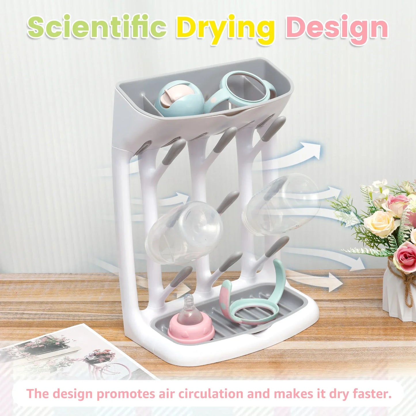 Baby Bottle Drying Rack - Space-Saving Countertop Holder with Detachable Tray Organizer