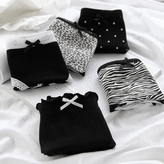 3 Pcs Women’s Cotton Panties Set - Seamless Soft Mid-Waist Black Briefs Skin-Friendly Female Lingerie Underwear