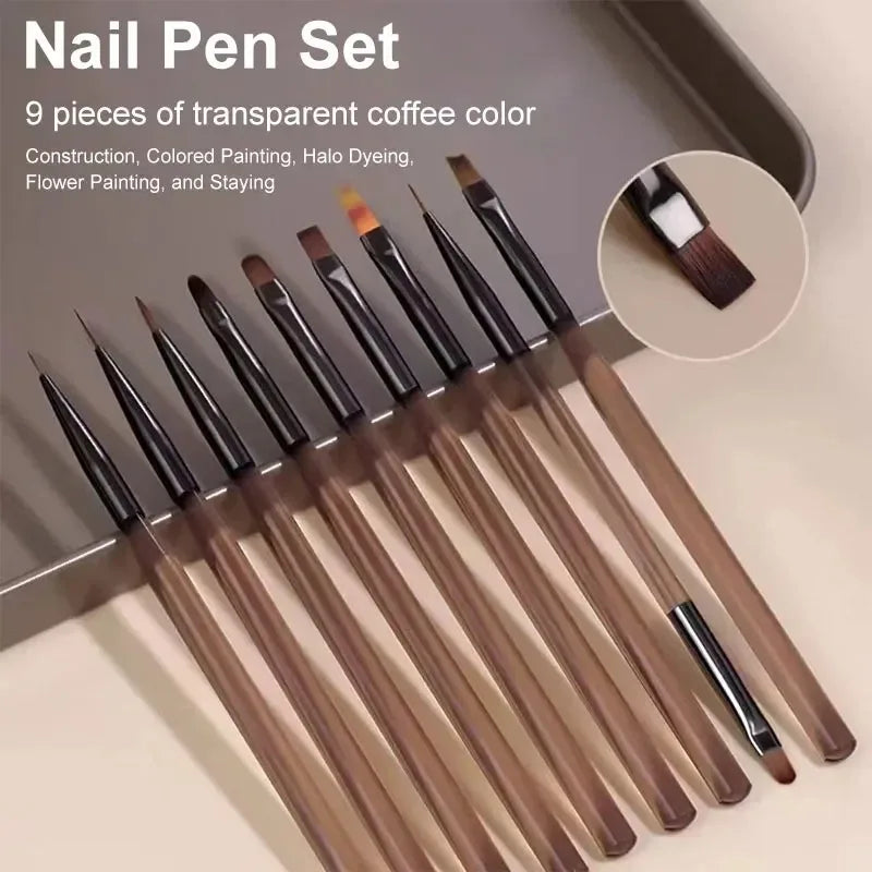 9PCS UV Gel Nail Brush Set – Liner DIY Painting Pen, Acrylic Drawing Brush for Nail Art Design & Tip Display Tools