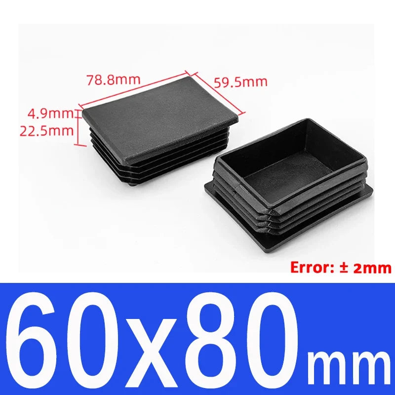 Black Square Tube End Caps - Plastic Blanking Plugs for Furniture, Tables & Chairs 10-100mm