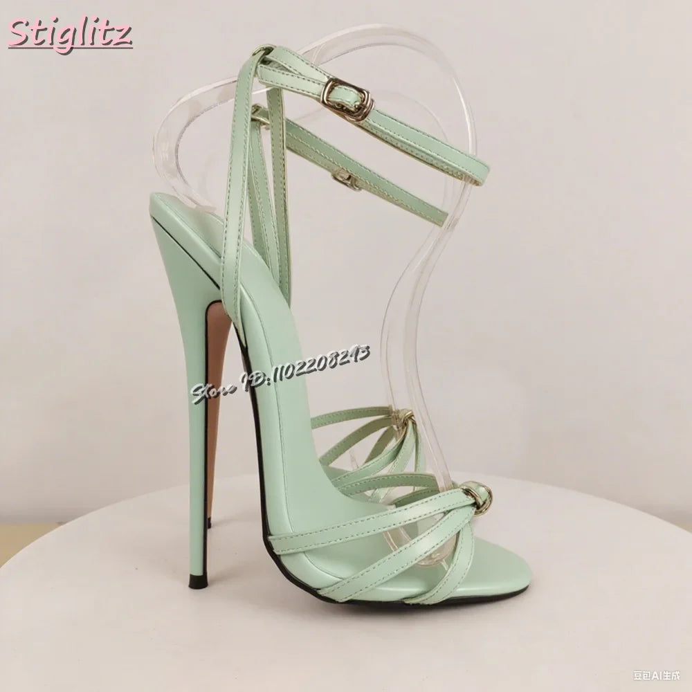 Women’s Gold Cross-Tie Stiletto Sandals — Open Toe Super High Heel Summer 2025 Shoes
