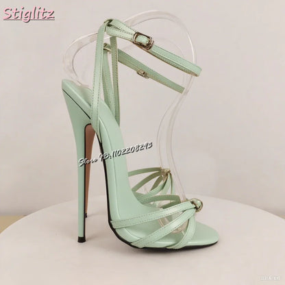 Women’s Gold Cross-Tie Stiletto Sandals — Open Toe Super High Heel Summer 2025 Shoes