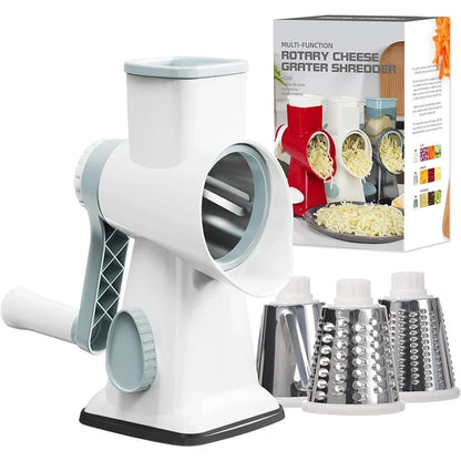 LMETJMA 3-in-1 Rotary Cheese Grater - Manual Vegetable Slicer, Nut Grinder & Shredder Kitchen Tool