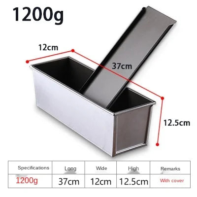Aluminum Alloy Non-Stick Toast and Bread Loaf Pan – Black Cake Mold with Lid, Available in 250g to 1000g Sizes