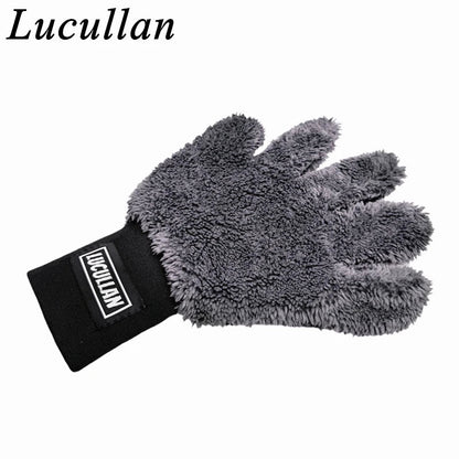 Lucullan Double-Sided Microfiber 5-Finger Mitt – Super Soft, Scratch-Free, Flexible Cleaning Glove