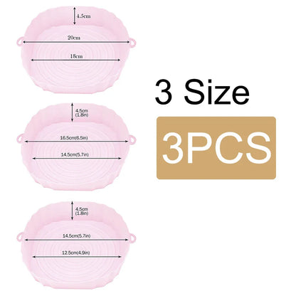 Reusable Air Fryer Silicone Pot & Baking Tray Set – 1/2/3PCS Silicone Basket for Pizza, Fried Chicken & Grill